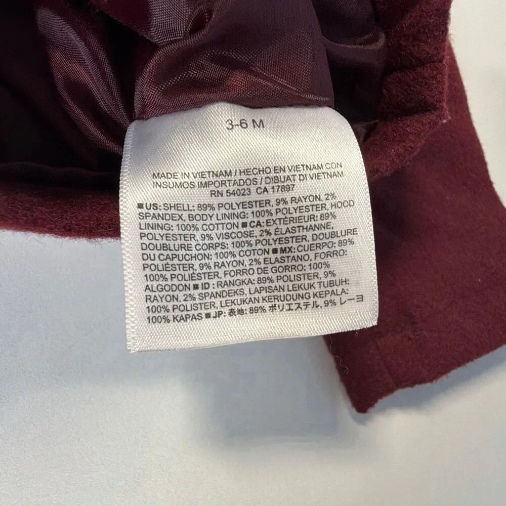 Old Navy Burgundy Pea Coat Baby 3-6 mo
